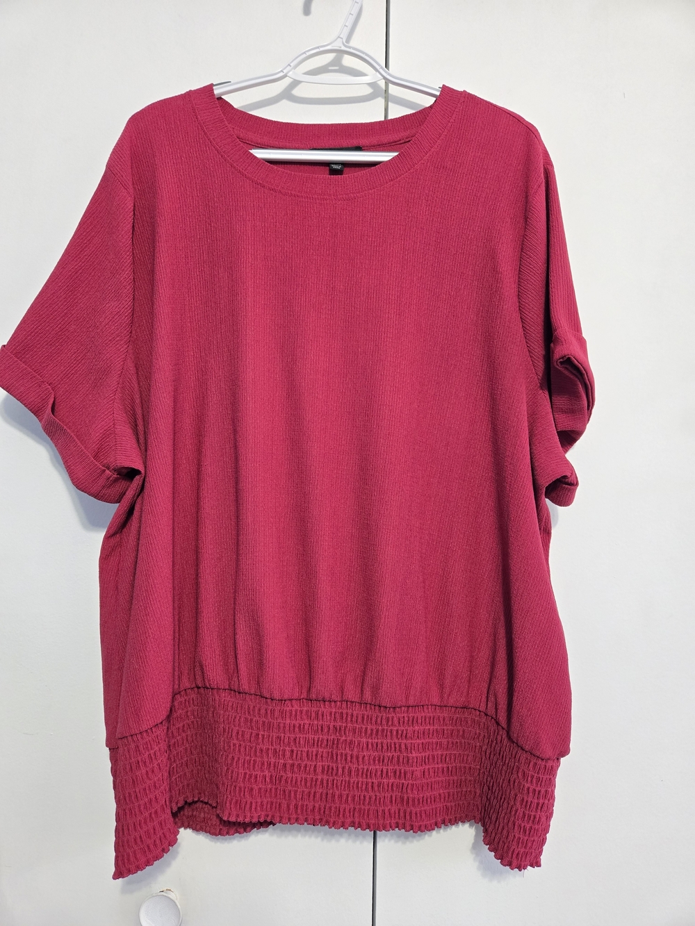 Lane Bryant 22/24 Berry Textured Smocked Hem Dolman Top Plus Size